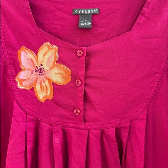 Cypress Women's Pink Vintage Style 100% Cotton Midi Floral Dress Size Small - Picture 3 of 3